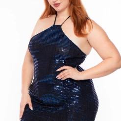 Curvy Sense Plus Size Raine Sequins Bodycon Dress - Royal Blue Dresses