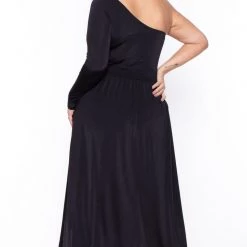 Curvy Sense Dresses Plus Size Ravenna M-Slit Maxi Dress- Black