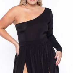 Curvy Sense Dresses Plus Size Ravenna M-Slit Maxi Dress- Black