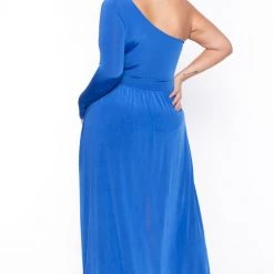 Curvy Sense Dresses Plus Size Ravenna M-Slit Maxi Dress- Royal Blue