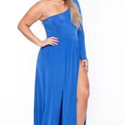 Curvy Sense Dresses Plus Size Ravenna M-Slit Maxi Dress- Royal Blue