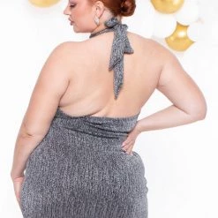 Curvy Sense Dresses Plus Size Remi Shimmer Dress- Silver