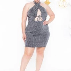 Curvy Sense Dresses Plus Size Remi Shimmer Dress- Silver