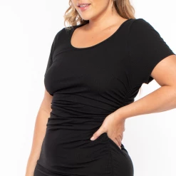 Curvy Sense Dresses Plus Size Ribbed Side Ruched Bodycon Dress - Black