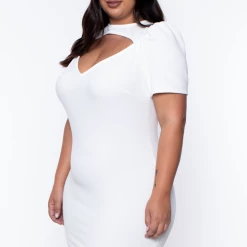 Curvy Sense Plus Size Rita Cutout Dress - Ivory Dresses