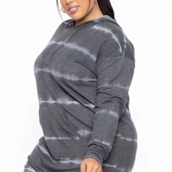 Curvy Sense Plus Size Roma Tie-Dye Hoodie Dress - Charcoal
