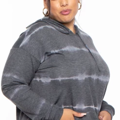 Curvy Sense Plus Size Roma Tie-Dye Hoodie Dress - Charcoal