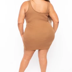 Curvy Sense Dresses Plus Size Romina Tank Bodycon Dress - Mocha