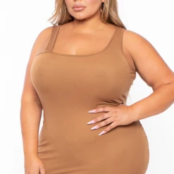 Curvy Sense Dresses Plus Size Romina Tank Bodycon Dress - Mocha