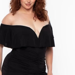 Curvy Sense Back In Stock Plus Size Roni Ruched Bodycon Dress - Black