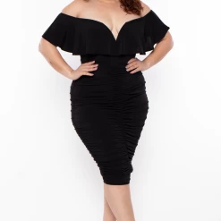 Curvy Sense Back In Stock Plus Size Roni Ruched Bodycon Dress - Black