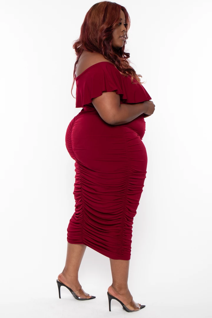 Curvy Sense Plus Size Roni Ruched Bodycon Dress - Burgundy Back In Stock 6 Curvy Sense Plus Size Roni Ruched Bodycon Dress - Burgundy Back In Stock