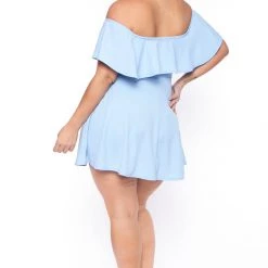 Curvy Sense New Arrivals Plus Size Rosabel Dress- Light Blue