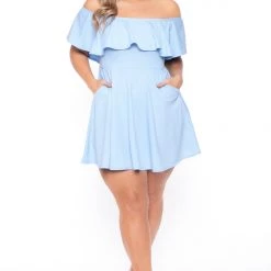 Curvy Sense New Arrivals Plus Size Rosabel Dress- Light Blue