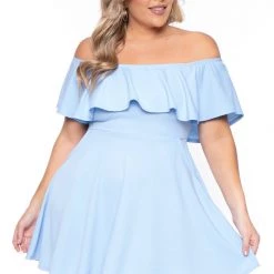 Curvy Sense New Arrivals Plus Size Rosabel Dress- Light Blue