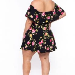 Curvy Sense Plus Size Rosabel Floral Dress- Black