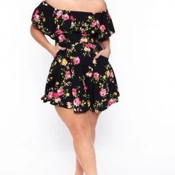 Curvy Sense Plus Size Rosabel Floral Dress- Black