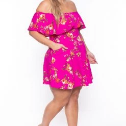 Curvy Sense Back In Stock Plus Size Rosabel Floral Dress- Fuchsia