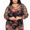 Curvy Sense Dresses Plus Size Rose Garden Mesh Dress - Black