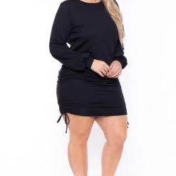 Curvy Sense Plus Size Rue Sweatshirt Dress- Black Dresses 10 Curvy Sense Plus Size Rue Sweatshirt Dress- Black Dresses