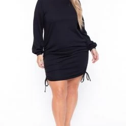 Curvy Sense Plus Size Rue Sweatshirt Dress- Black Dresses