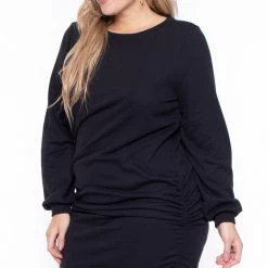 Curvy Sense Plus Size Rue Sweatshirt Dress- Black Dresses 9 Curvy Sense Plus Size Rue Sweatshirt Dress- Black Dresses