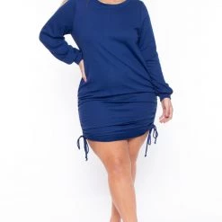Curvy Sense Plus Size Rue Sweatshirt Dress- Blue