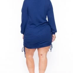 Curvy Sense Plus Size Rue Sweatshirt Dress- Blue