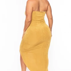 Curvy Sense Back In Stock Plus Size Rylee Front Drape Dress - Mustard