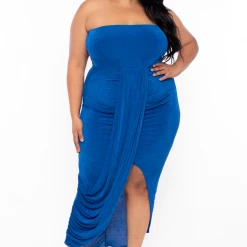 Curvy Sense Plus Size Rylee Front Drape Dress - Royal Blue Party Shop
