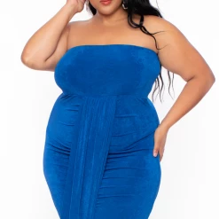 Curvy Sense Plus Size Rylee Front Drape Dress - Royal Blue Party Shop