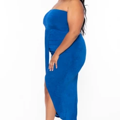 Curvy Sense Plus Size Rylee Front Drape Dress - Royal Blue Party Shop