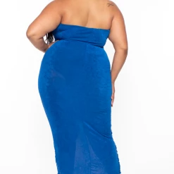 Curvy Sense Plus Size Rylee Front Drape Dress - Royal Blue Party Shop