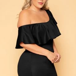 Curvy Sense Plus Size Saia Bodycon Dress - Black New Arrivals