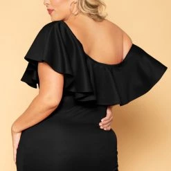 Curvy Sense Plus Size Saia Bodycon Dress - Black New Arrivals
