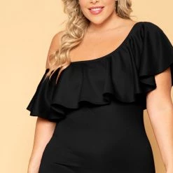 Curvy Sense Plus Size Saia Bodycon Dress - Black New Arrivals