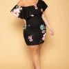 Curvy Sense Plus Size Saia Floral Bodycon Dress - Black New Arrivals
