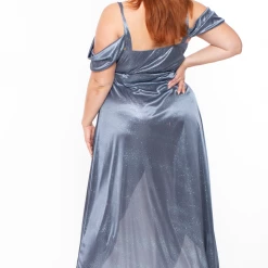 Curvy Sense Plus Size Sam Glitter Cold Shoulder Dress - Grey Dresses