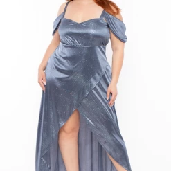 Curvy Sense Plus Size Sam Glitter Cold Shoulder Dress - Grey Dresses