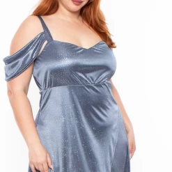 Curvy Sense Plus Size Sam Glitter Cold Shoulder Dress - Grey Dresses