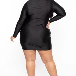 Curvy Sense Plus Size Sam Plunge Mini Dress - Black Dresses