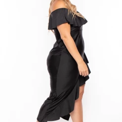Curvy Sense Back In Stock Plus Size Samba Frill Bodycon Dress - Black