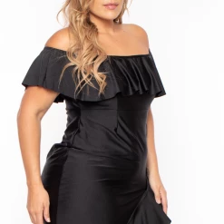 Curvy Sense Back In Stock Plus Size Samba Frill Bodycon Dress - Black