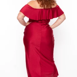 Curvy Sense Back In Stock Plus Size Samba Frill Bodycon Dress - Ruby