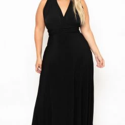 Curvy Sense Plus Size Sashay Infinity Convertible Dress- Black Back In Stock