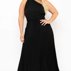 Curvy Sense Plus Size Sashay Infinity Convertible Dress- Black Back In Stock