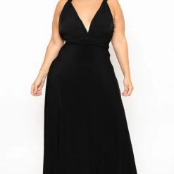Curvy Sense Plus Size Sashay Infinity Convertible Dress- Black Back In Stock
