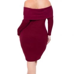 Curvy Sense Dresses Plus Size Savannah Faux Cashmere Sweater Dress- Burgundy