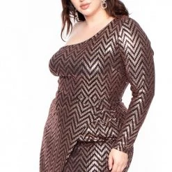 Curvy Sense Plus Size Sequins One Shoulder Dress - Copper Dresses