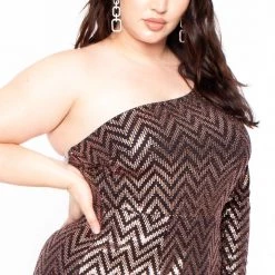 Curvy Sense Plus Size Sequins One Shoulder Dress - Copper Dresses 10 Curvy Sense Plus Size Sequins One Shoulder Dress - Copper Dresses